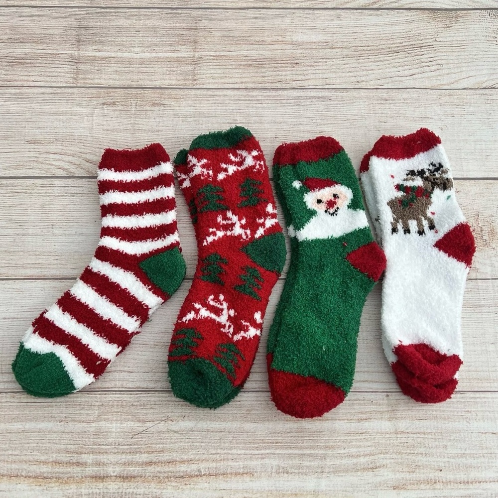 4 Pairs Womens Teens Fuzzy Christmas Socks Warm Soft Cozy Fluffy Slipper Socks